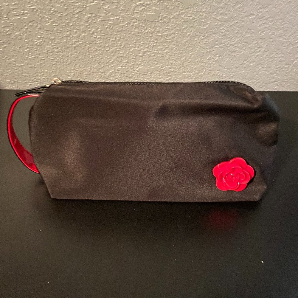 Lancôme Makeup Bag - Flower Embellished Cosmetic Bag Black & Red